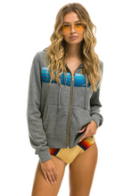 Load image into Gallery viewer, Aviator Nation 5 Stripe Zip Unisex Hoodie in Heather Grey/Blue
