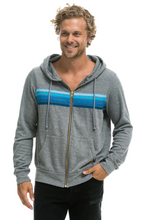 Load image into Gallery viewer, Aviator Nation 5 Stripe Zip Unisex Hoodie in Heather Grey/Blue