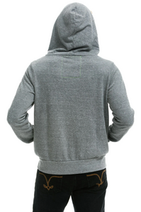 Aviator Nation 5 Stripe Zip Unisex Hoodie in Heather Grey/Blue