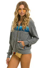 Load image into Gallery viewer, Aviator Nation 5 Stripe Zip Unisex Hoodie in Heather Grey/Blue