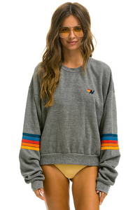 Aviator Nation RAINBOW STITCH SLEEVE CREW UNISEX SWEATSHIRT RELAXED - HEATHER GREY 2