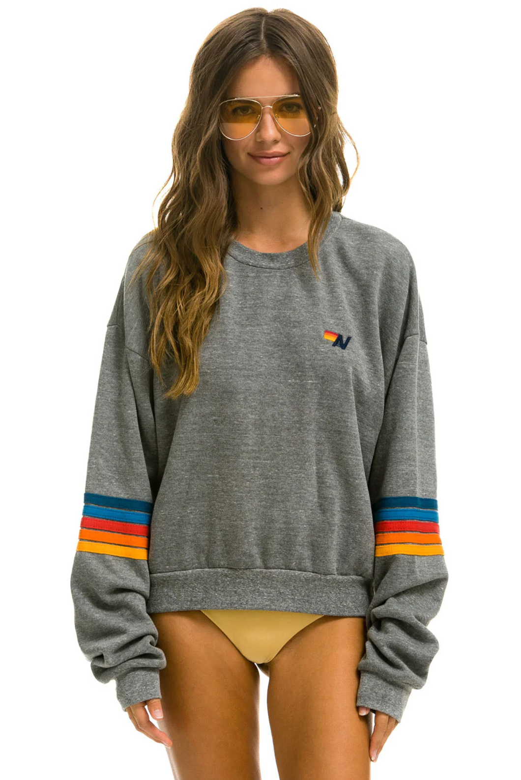 Aviator Nation RAINBOW STITCH SLEEVE CREW UNISEX SWEATSHIRT