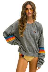 Aviator Nation RAINBOW STITCH SLEEVE CREW UNISEX SWEATSHIRT RELAXED - HEATHER GREY 2