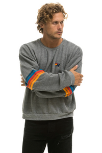 Aviator Nation RAINBOW STITCH SLEEVE CREW UNISEX SWEATSHIRT RELAXED - HEATHER GREY 2