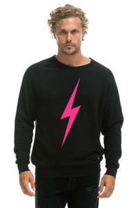 Aviator Nation LIGHT WEIGHT BOLT CREW UNISEX SWEATSHIRT - BLACK // NEON PINK