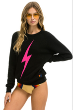 Load image into Gallery viewer, Aviator Nation LIGHT WEIGHT BOLT CREW UNISEX SWEATSHIRT - BLACK // NEON PINK
