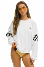 Load image into Gallery viewer, Aviator Nation CHECK 2 SLEEVE RELAXED CREW UNISEX SWEATSHIRT - WHITE