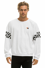 Load image into Gallery viewer, Aviator Nation CHECK 2 SLEEVE RELAXED CREW UNISEX SWEATSHIRT - WHITE