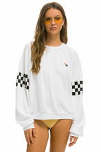 Load image into Gallery viewer, Aviator Nation CHECK 2 SLEEVE RELAXED CREW UNISEX SWEATSHIRT - WHITE