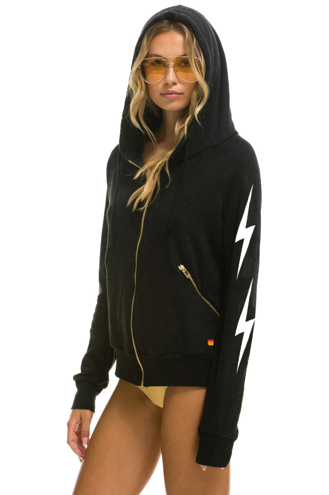 AVIATOR NATION BOLT 4 ZIP UNISEX HOODIE RELAXED WITH POCKETS - BLACK