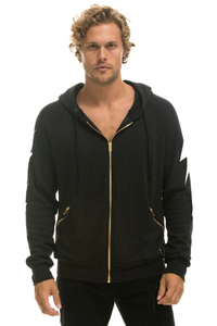 AVIATOR NATION BOLT 4 ZIP UNISEX HOODIE RELAXED WITH POCKETS - BLACK