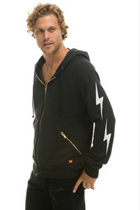 AVIATOR NATION BOLT 4 ZIP UNISEX HOODIE RELAXED WITH POCKETS - BLACK