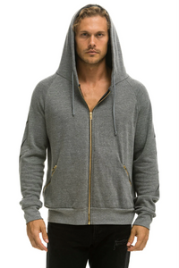 AVIATOR NATION BOLT 4 ZIP UNISEX HOODIE RELAXED WITH POCKETS - HEATHER GREY