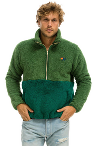 AVIATOR NATION TEDDY UNISEX HALF ZIP COLOR BLOCK JACKET - GARDEN GREEN