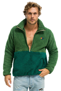 AVIATOR NATION TEDDY UNISEX HALF ZIP COLOR BLOCK JACKET - GARDEN GREEN