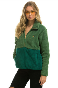 AVIATOR NATION TEDDY UNISEX HALF ZIP COLOR BLOCK JACKET - GARDEN GREEN