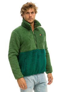 AVIATOR NATION TEDDY UNISEX HALF ZIP COLOR BLOCK JACKET - GARDEN GREEN