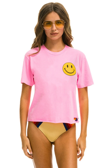 AVIATOR NATION SMILEY 2 BOYFRIEND TEE - NEON PINK