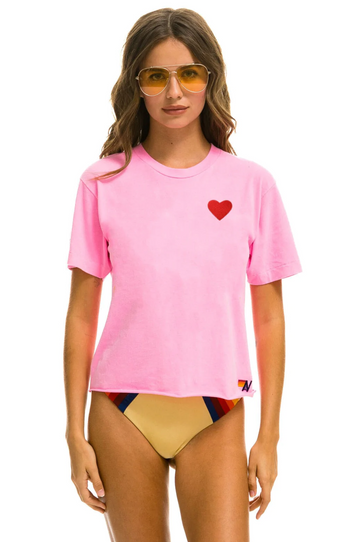 AVIATOR NATION HEART EMBROIDERY BOYFRIEND TEE - NEON PINK