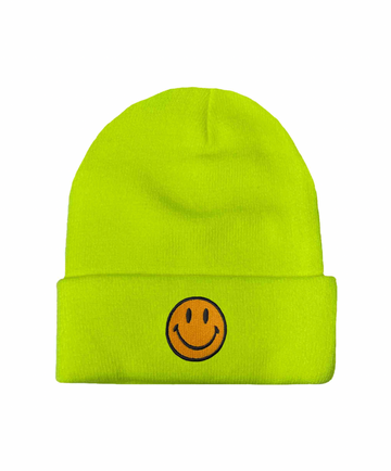 AVIATOR NATION SMILEY 2 FULL RIB BEANIE - NEON YELLOW