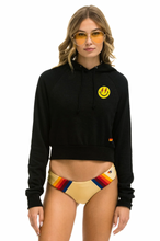 Load image into Gallery viewer, AVIATOR NATION SMILEY BOLT EYES CROPPED HOODIE - BLACK