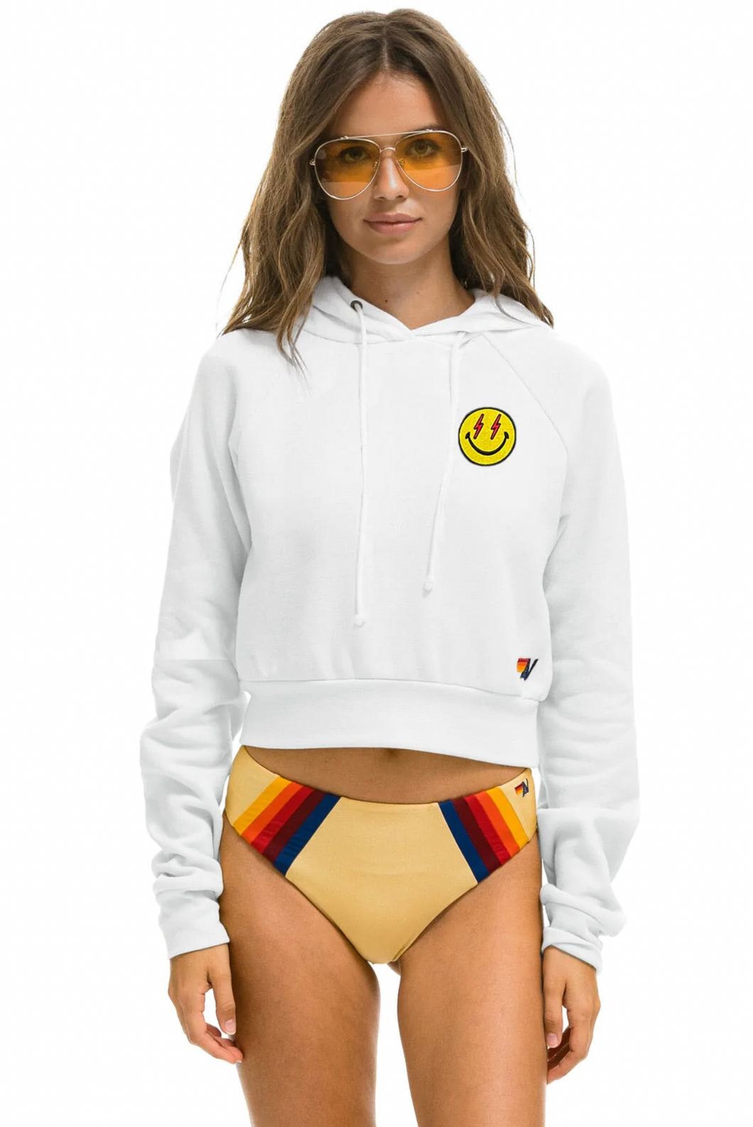 AVIATOR NATION SMILEY BOLT EYES CROPPED HOODIE - WHITE