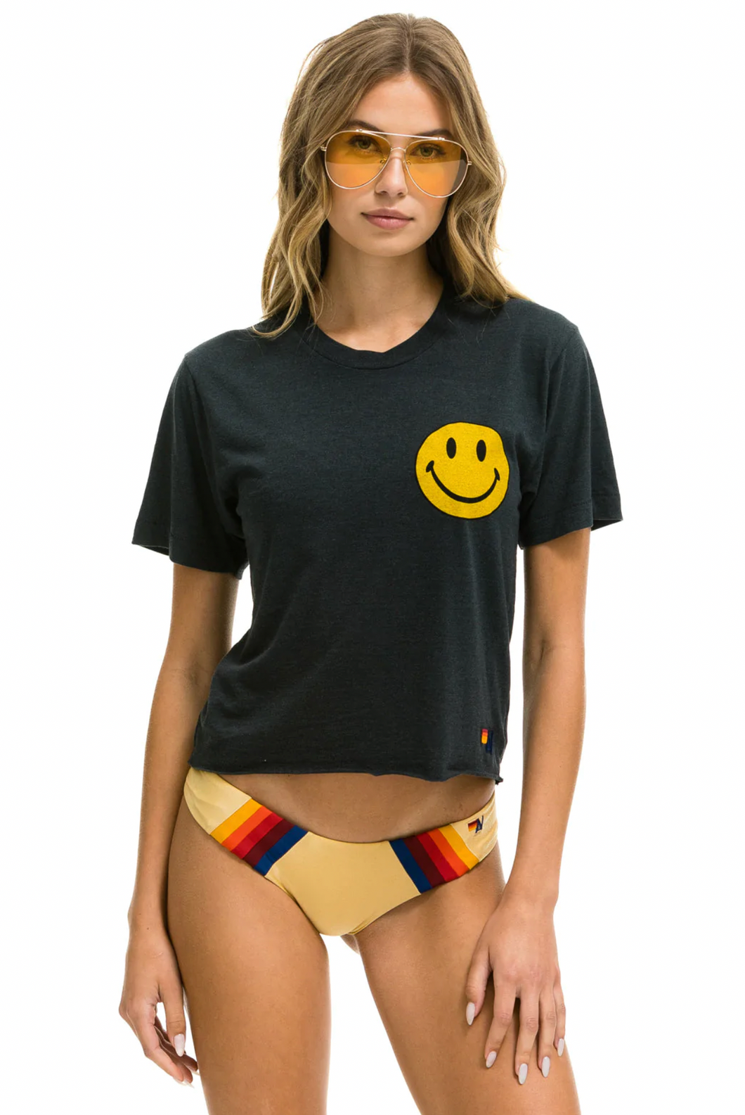 Aviator Nation Smiley Boyfriend Tee in Charcoal