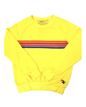 Load image into Gallery viewer, AVIATOR NATION UNISEX 5 STRIPE UNISEX CREW SWEATSHIRT LEMON/YELLOW PURPLE