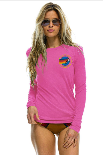 AVIATOR NATION LONG SLEEVE BOYFRIEND TEE IN NEON PINK