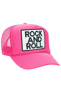 Aviator Nation Rock and Roll Vintage Low Rise Trucker Hat in Neon Pink
