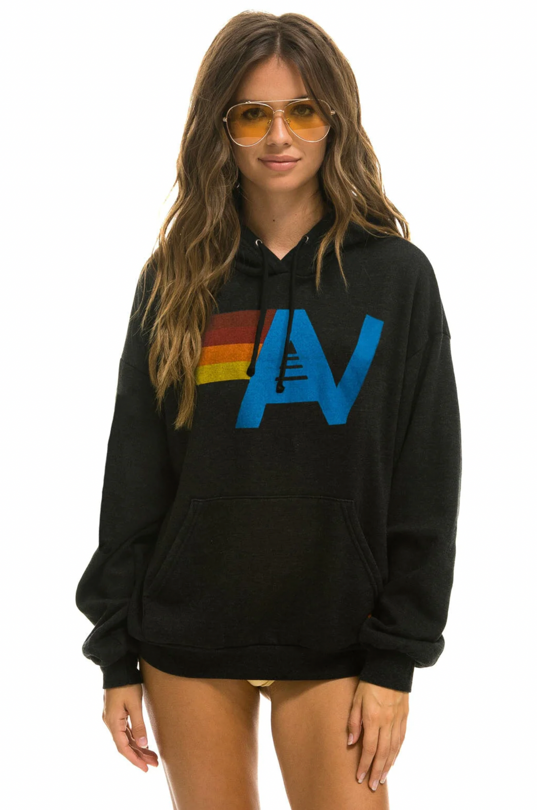 AVIATOR NATION UNISEX LOGO PULLOVER RELAXED HOODIE - BLACK