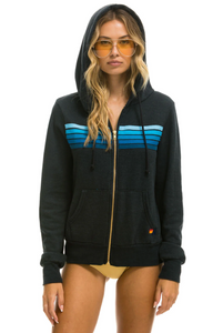 AVIATOR NATION 5 STRIPE UNISEX HOODIE - CHARCOAL // BLUE