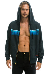 AVIATOR NATION 5 STRIPE UNISEX HOODIE - CHARCOAL // BLUE
