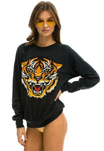 Aviator Nation Tiger Print Crew Sweatshirt in Charcoal