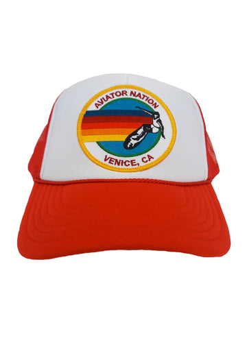 Aviator Nation Signature Vintage Low Rise Trucker Hat in Red/White/Red