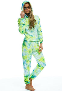 Aviator Nation Hand Dyed Sweatpant in Tie Dye Neon Yellow
