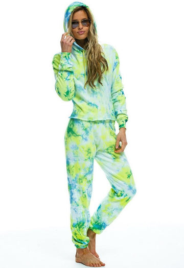 Aviator Nation Hand Dyed Sweatpant in Tie Dye Neon Yellow