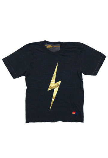 Aviator Nation Bolt Metallic Boyfriend Tee in Charcoal/Metallic Gold