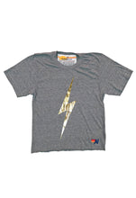Load image into Gallery viewer, Aviator Nation Bolt Metallic Boyfriend Tee in Heather Grey/Metallic Gold