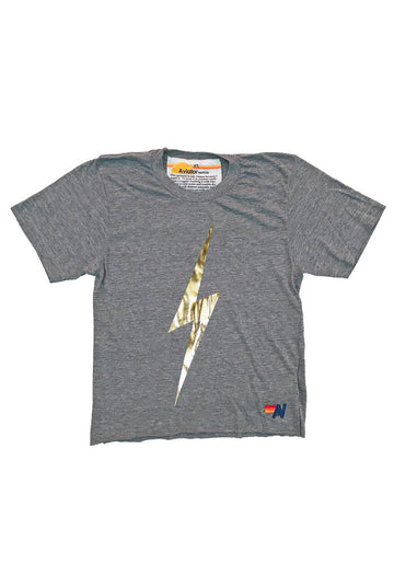 Aviator Nation Bolt Metallic Boyfriend Tee in Heather Grey/Metallic Gold