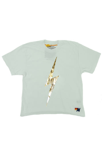 Aviator Nation Bolt Metallic Boyfriend Tee in White/Metallic Gold