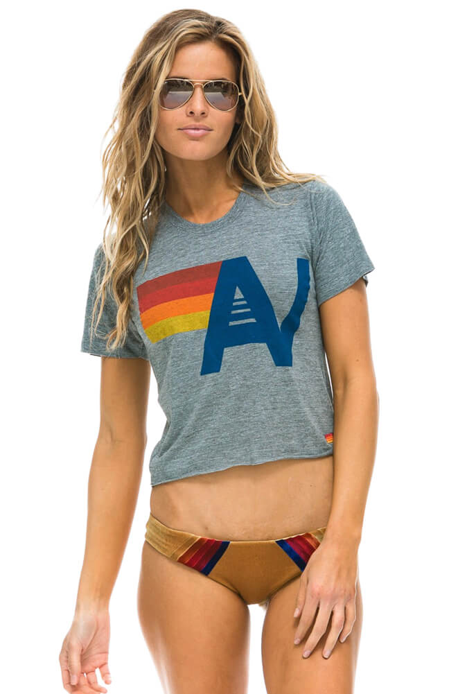 Aviator Nation Cropped Logo Boyfriend Tee in Heather Grey