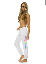 Load image into Gallery viewer, Aviator Nation Bolt Sweatpants in White/Rainbow Pink