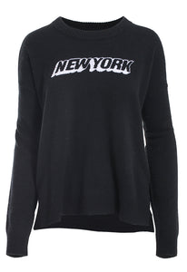 Minnie Rose Cashmere New York Intarsia Crew Sweater