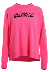 Minnie Rose Cashmere New York Intarsia Crew Sweater