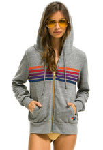 Load image into Gallery viewer, Aviator Nation 5 Stripe Zip Hoodie in Heather Grey / Purple Orange