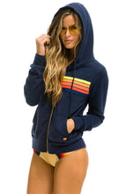 Load image into Gallery viewer, Aviator Nation 5 Stripe Zip Hoodie in Navy/Neon Rainbow