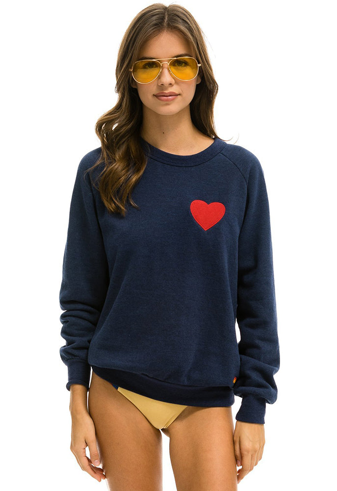 Aviator Nation Heart Embroidery Sweatshirt in Navy