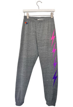 Load image into Gallery viewer, Aviator Nation Bolt Fade Sweatpants in Heather Grey / Pink Purple