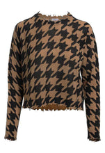 Load image into Gallery viewer, Minnie Rose Cashmere Houndstooth Frayed Cropped Crew